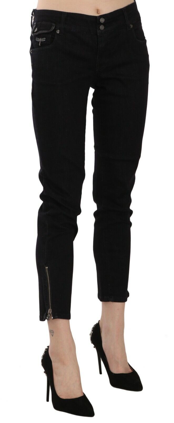 John Galliano Chic Black Mid Waist Slim Cropped  Jeans W24