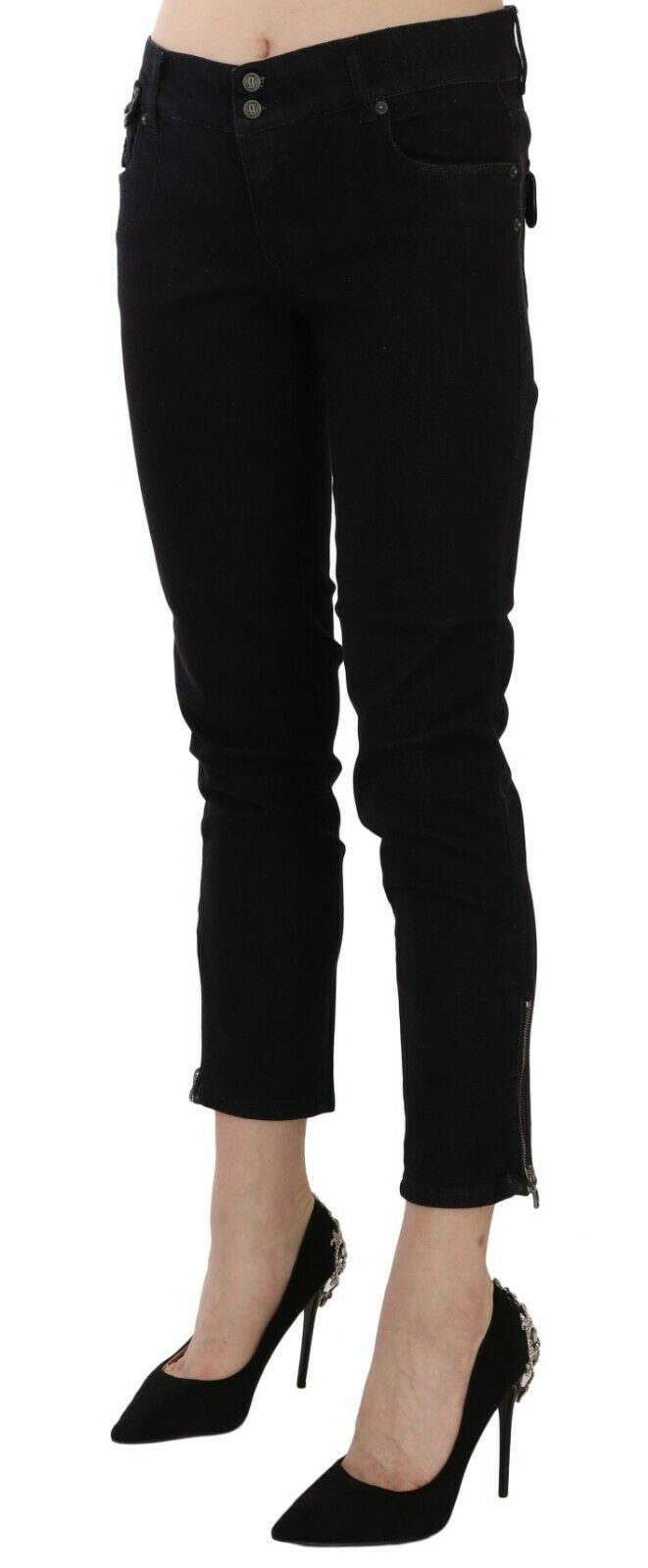 John Galliano Chic Black Mid Waist Slim Cropped  Jeans W24