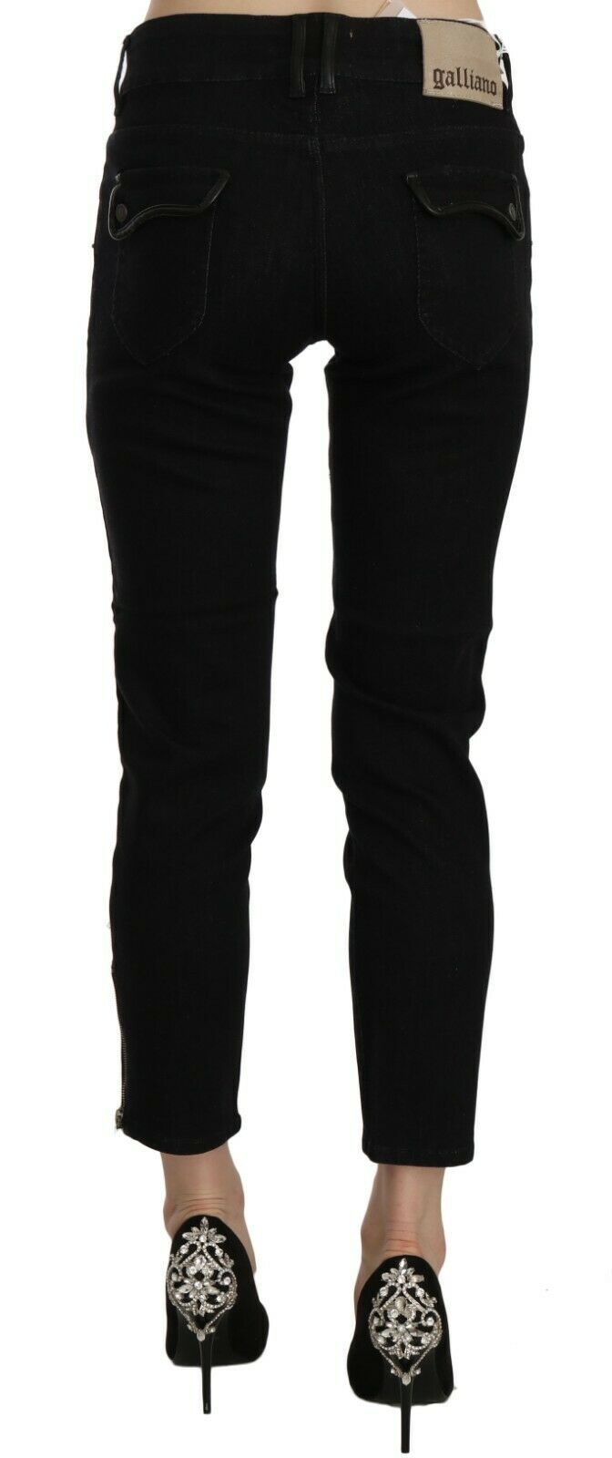 John Galliano Chic Black Mid Waist Slim Cropped  Jeans W24