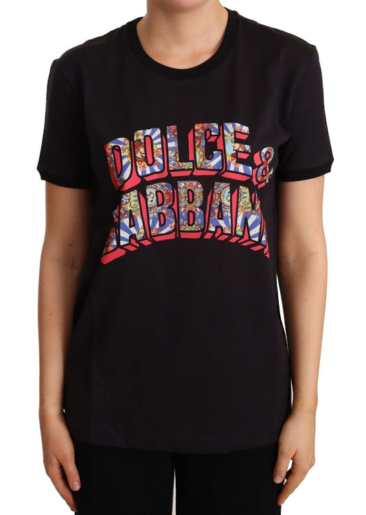 Dolce & Gabbana Elegant Black Cotton Logo Tee IT44 | L