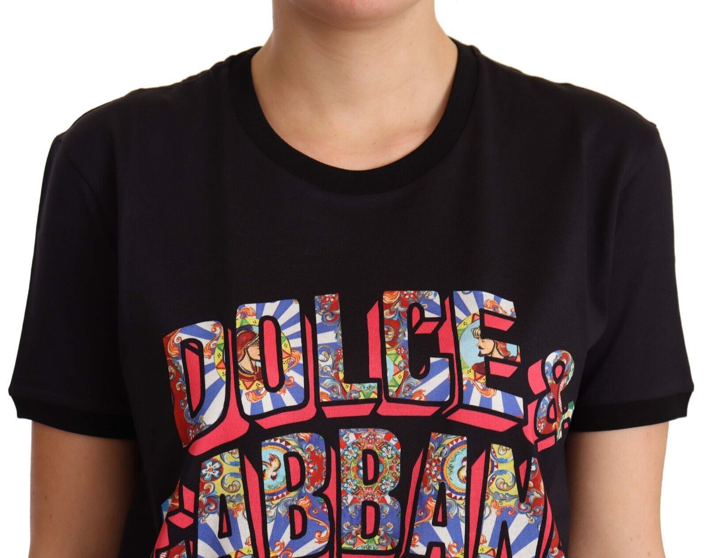 Dolce & Gabbana Elegant Black Cotton Logo Tee IT44 | L