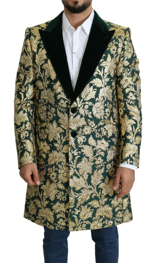 Dolce & Gabbana Elegant Gold Green Jacquard Sicilia Jacket IT52 / XL