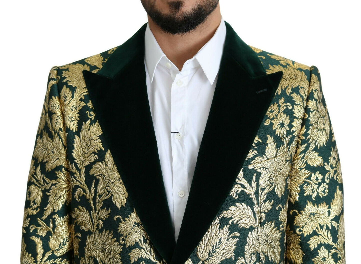 Dolce & Gabbana Elegant Gold Green Jacquard Sicilia Jacket IT52 / XL