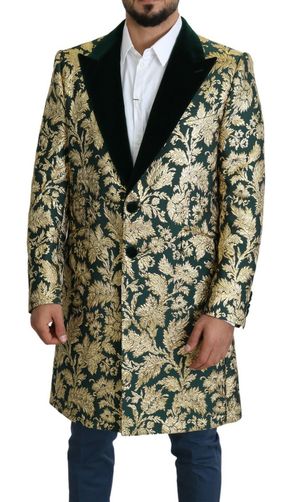 Dolce & Gabbana Elegant Gold Green Jacquard Sicilia Jacket IT52 / XL