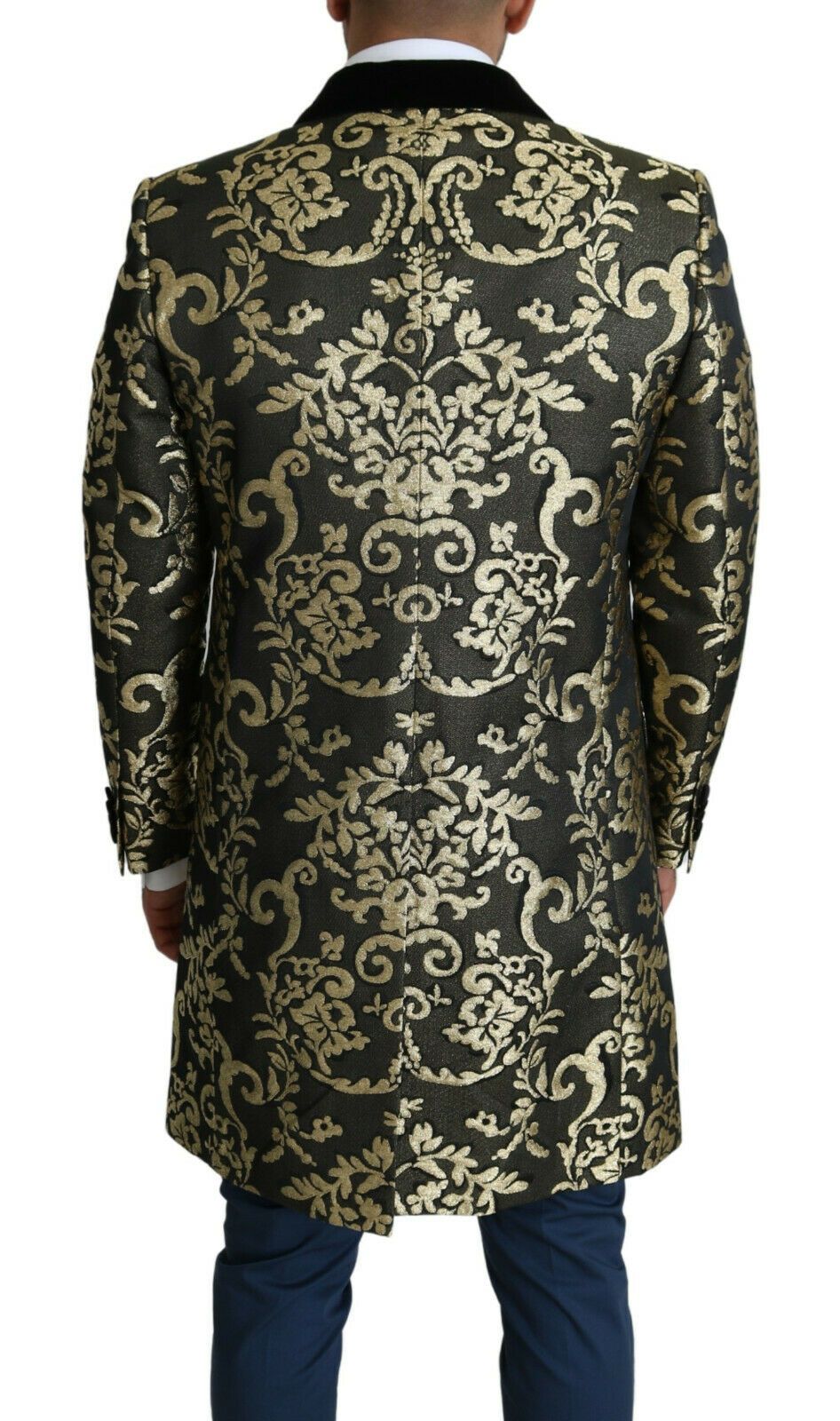 Dolce & Gabbana Gold Black Sicilia Jacquard Double-Breasted Coat IT46 / S