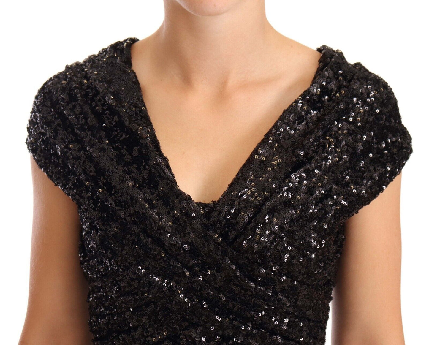 Dolce & Gabbana Elegant Black Sequined Open Shoulder Gown IT36 / XS