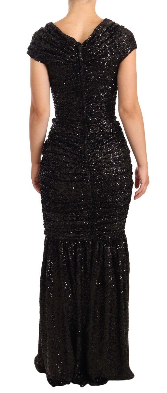 Dolce & Gabbana Elegant Black Sequined Open Shoulder Gown IT36 / XS