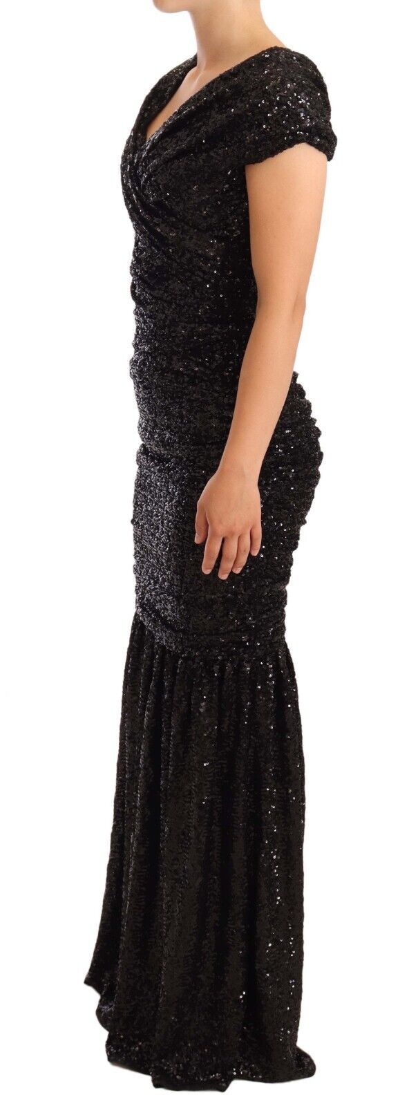 Dolce & Gabbana Elegant Black Sequined Open Shoulder Gown IT36 / XS