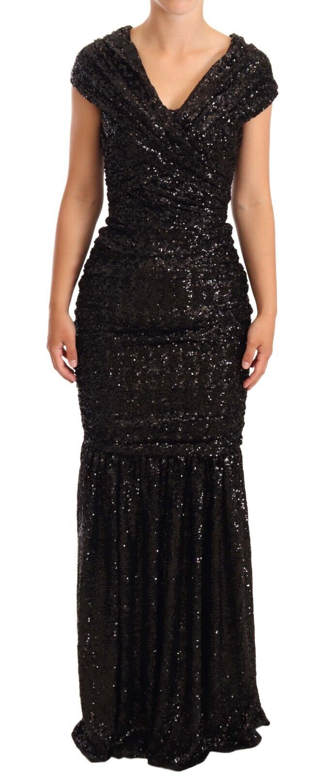 Dolce & Gabbana Elegant Black Sequined Open Shoulder Gown IT36 / XS