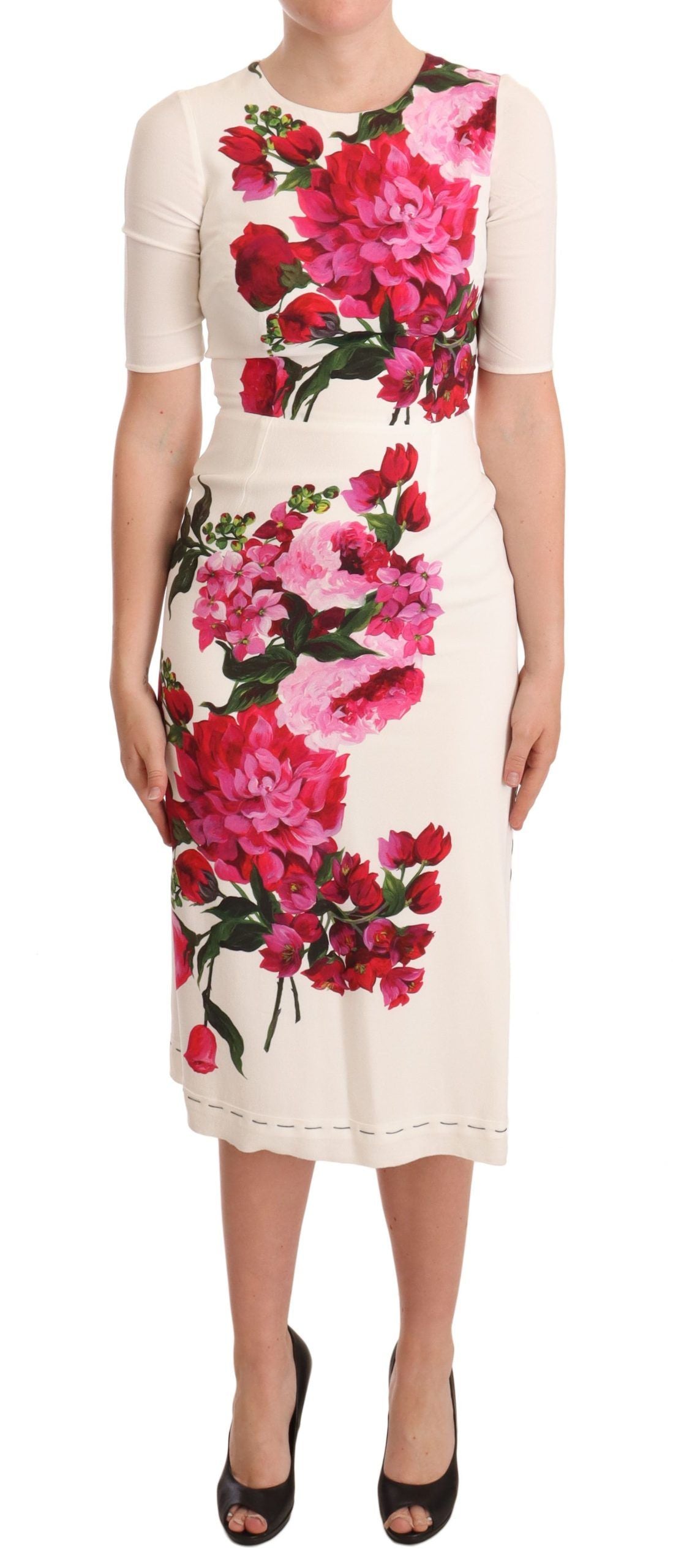 Dolce & Gabbana Elegant Floral Midi Bodycon Dress IT38 / XS