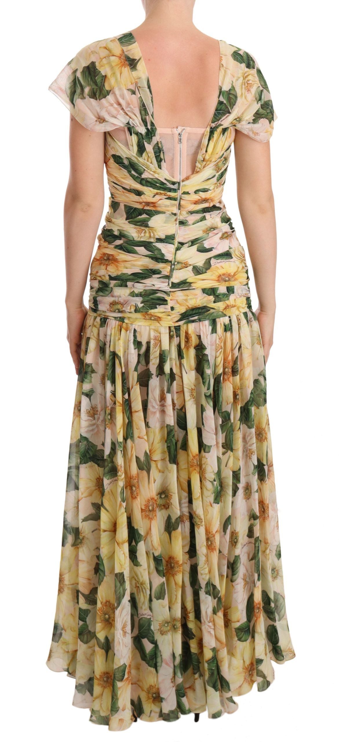 Dolce & Gabbana Floral Elegance Silk Pleated Maxi Dress IT38 / XS