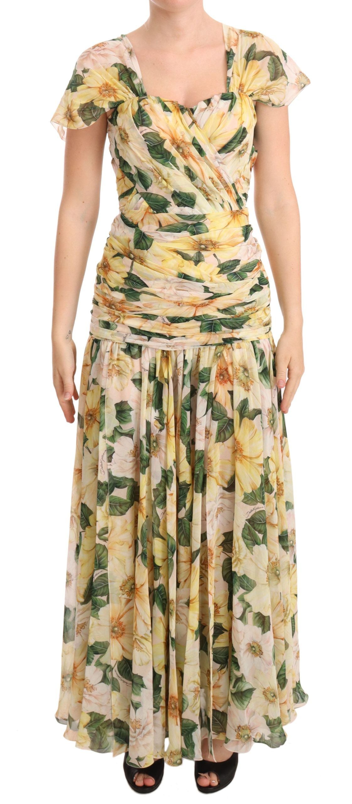 Dolce & Gabbana Floral Elegance Silk Pleated Maxi Dress IT38 / XS