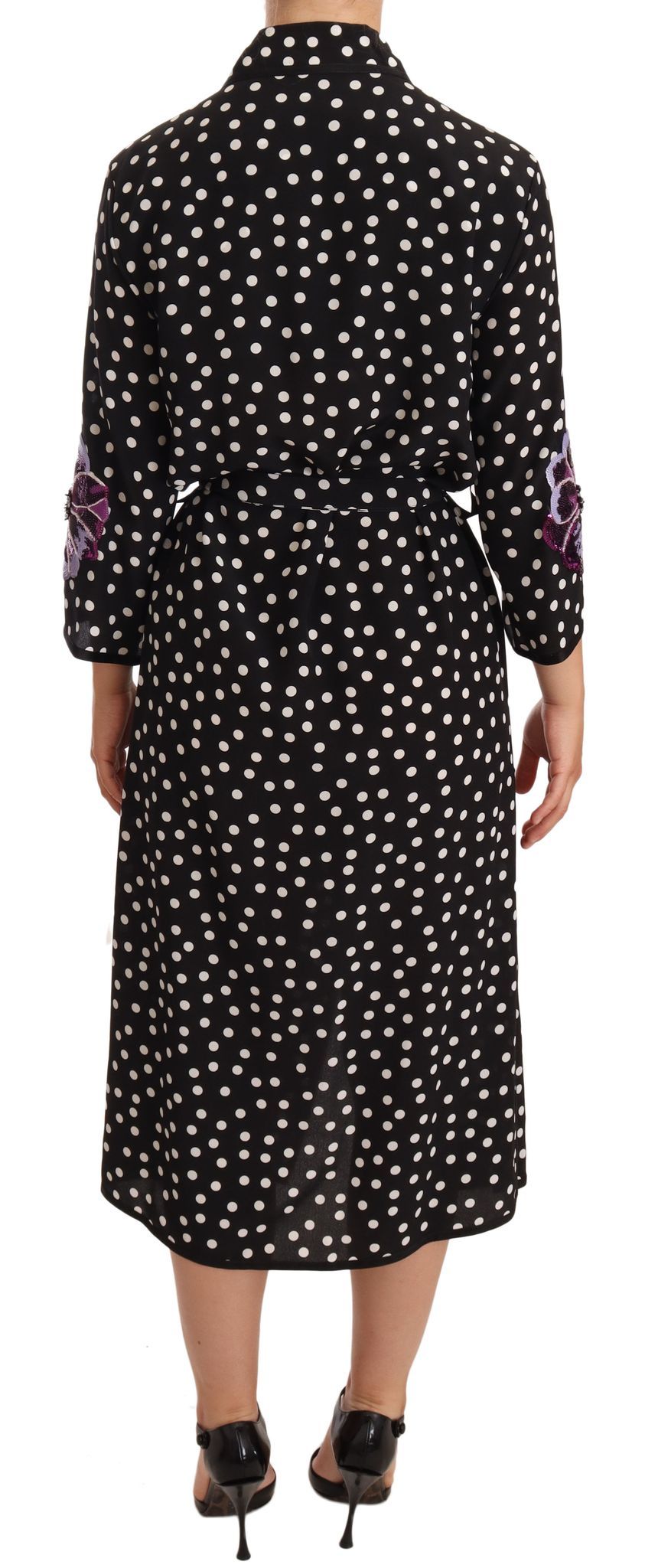 Dolce & Gabbana Elegant Silk Polka Dot Sequin Midi Dress IT36 / XS