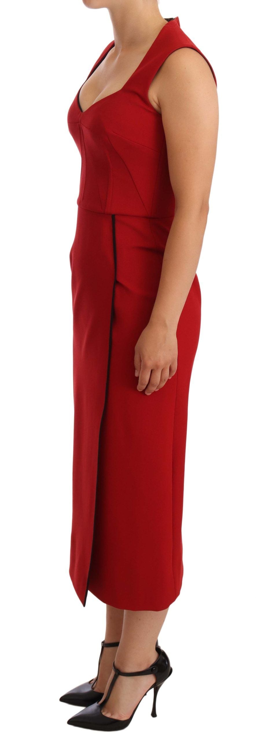 Dolce & Gabbana Elegant Sweetheart Midi Dress in Red IT38 / XS