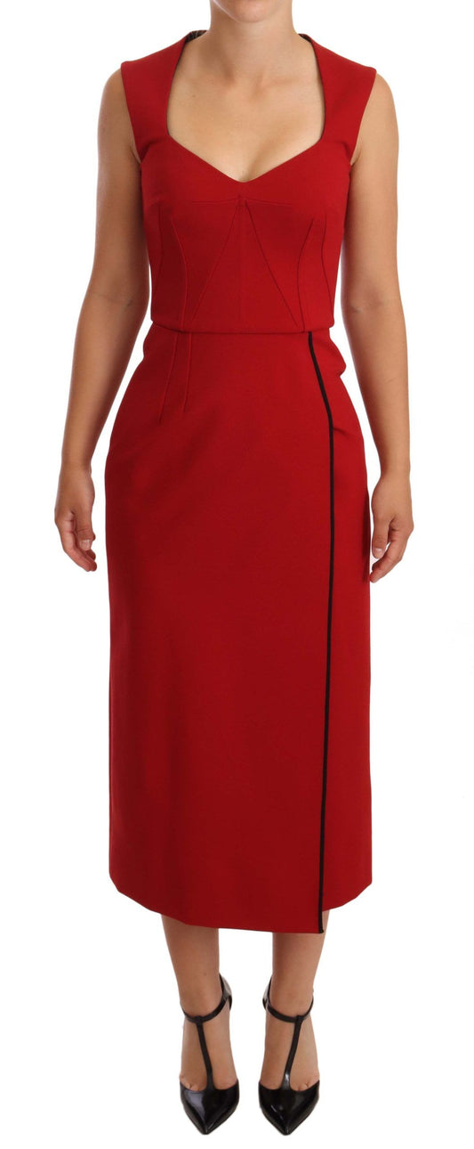 Dolce & Gabbana Elegant Sweetheart Midi Dress in Red IT38 / XS