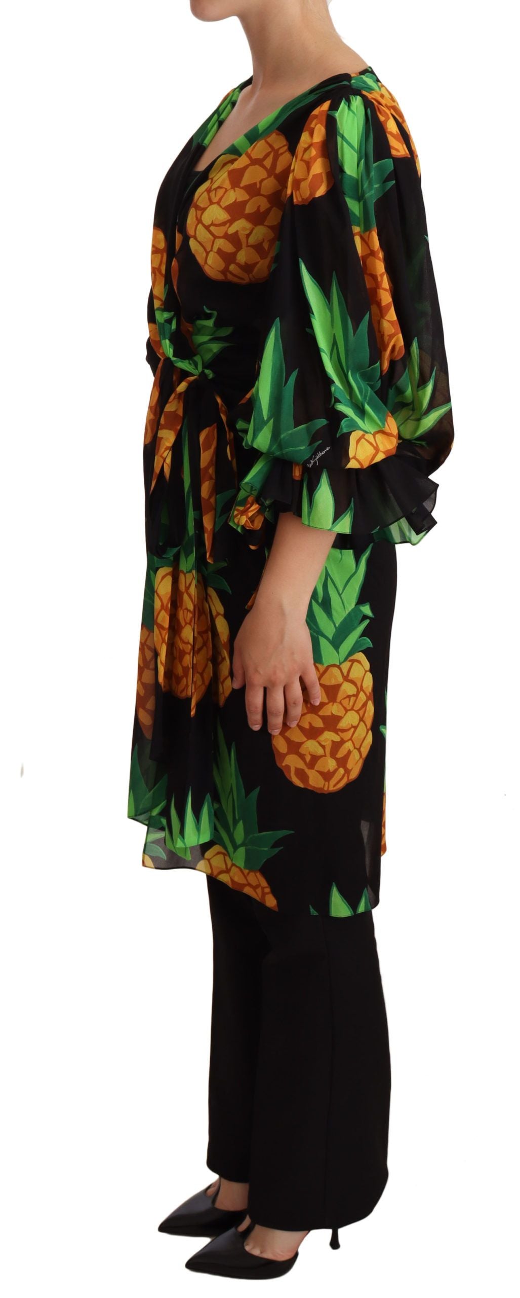 Dolce & Gabbana Vibrant Pineapple Draped Wrap Dress IT36 / XS