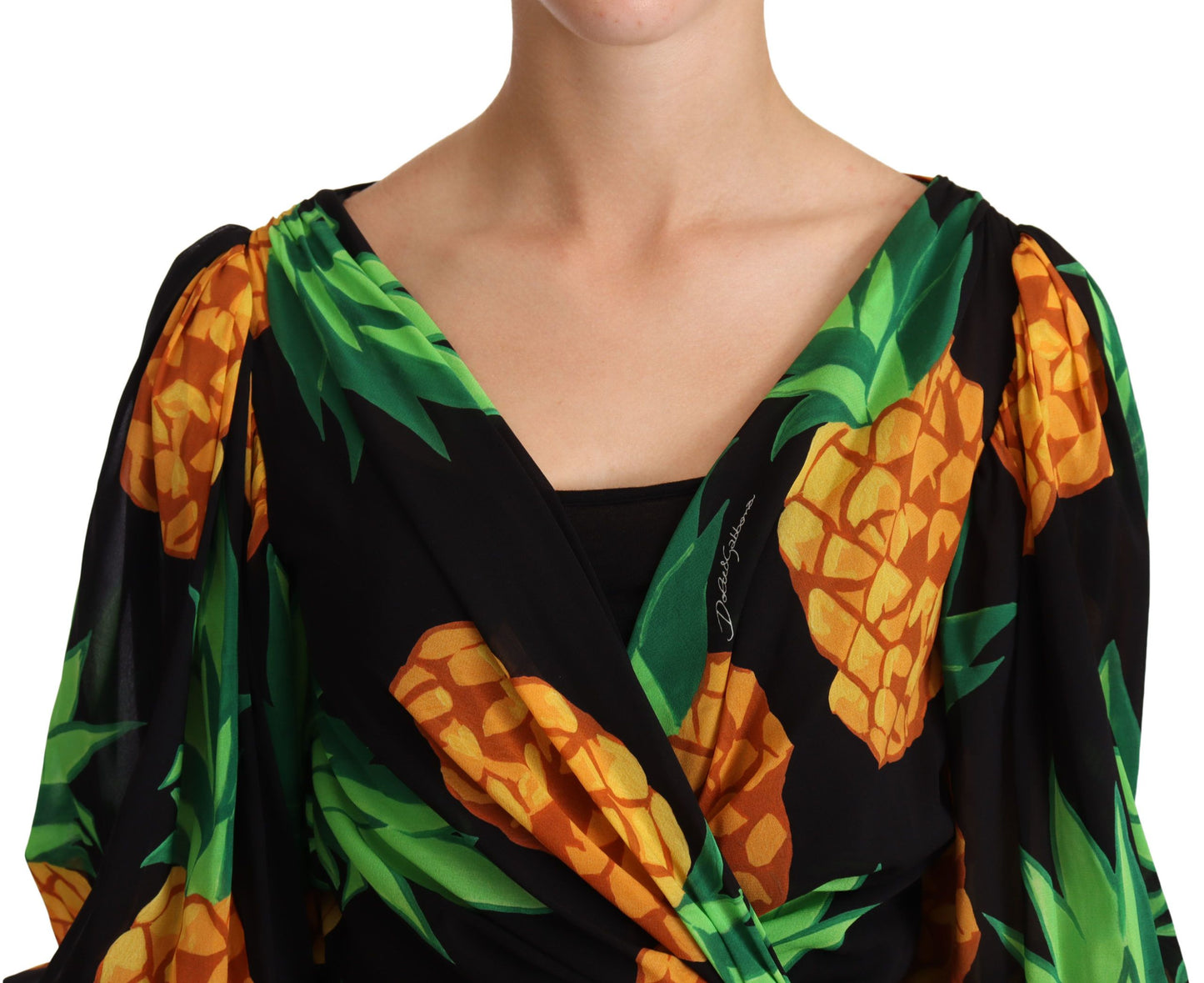 Dolce & Gabbana Vibrant Pineapple Draped Wrap Dress IT36 / XS