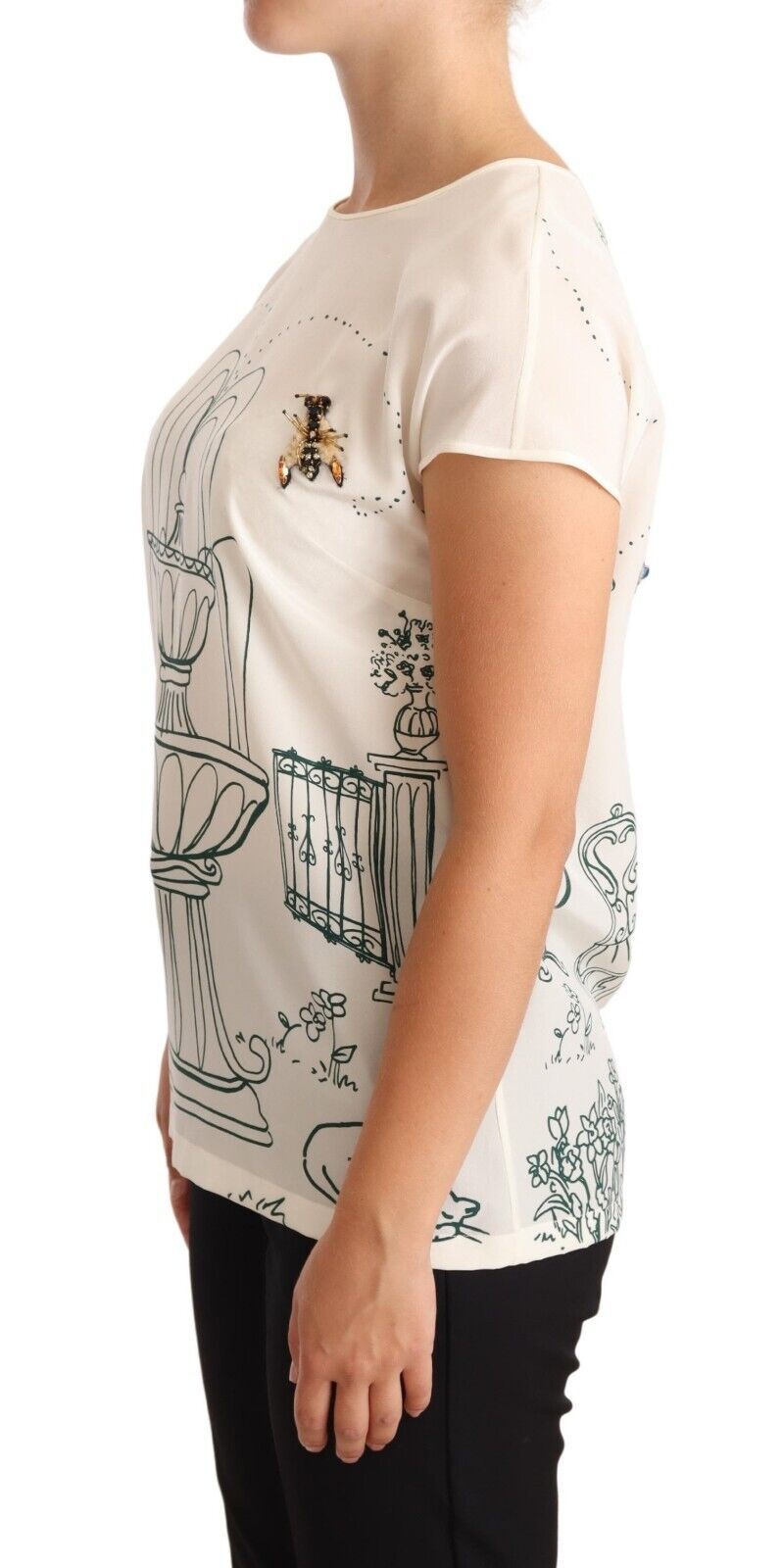 Dolce & Gabbana Elegant Silk Botanical Garden Fountain Tee IT36 / XS