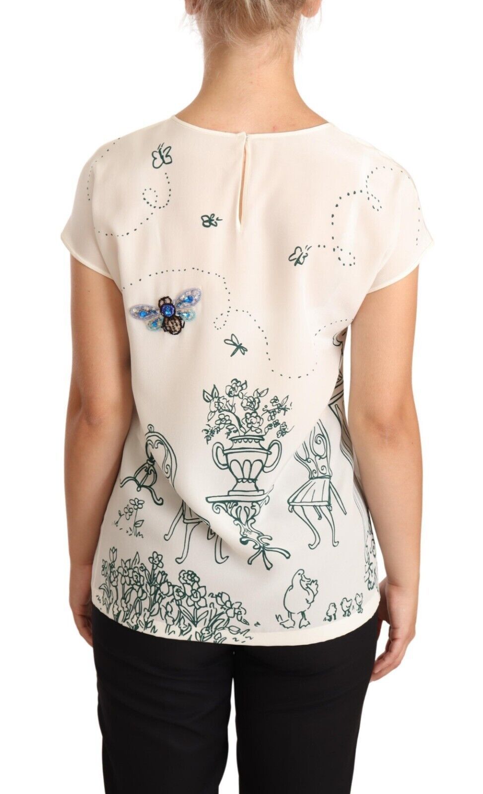 Dolce & Gabbana Elegant Silk Botanical Garden Fountain Tee IT36 / XS