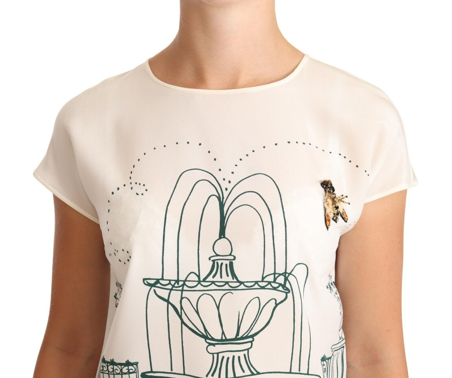 Dolce & Gabbana Elegant Silk Botanical Garden Fountain Tee IT36 / XS