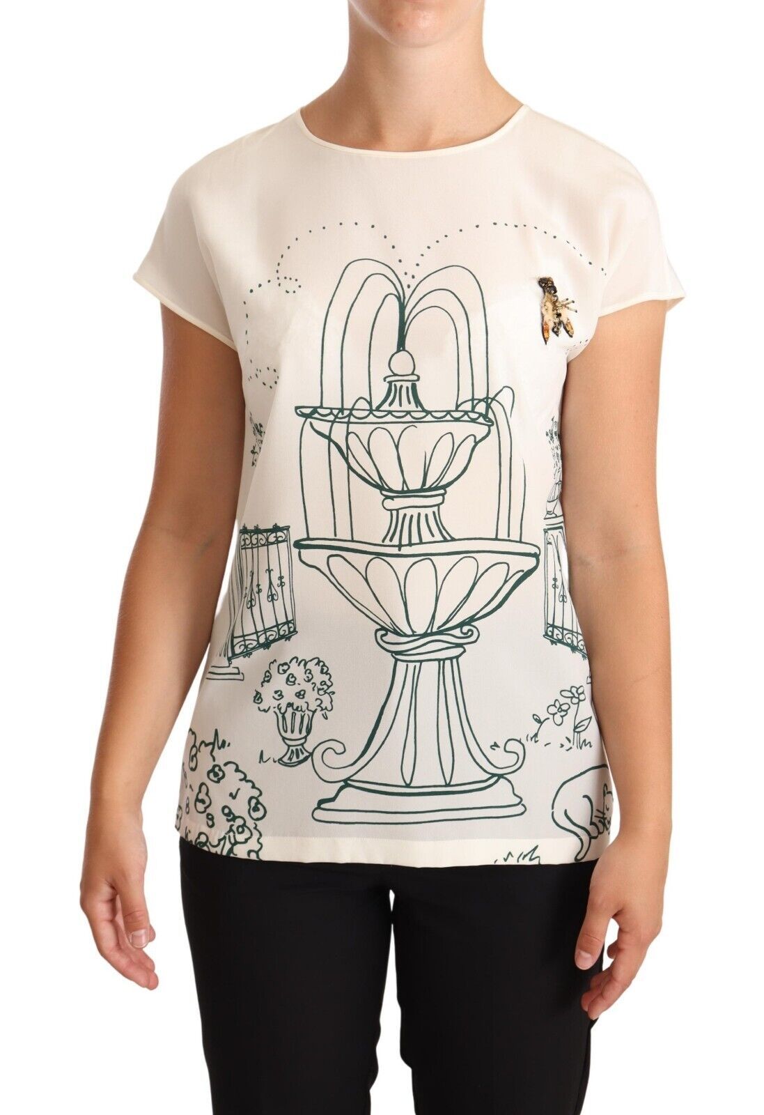 Dolce & Gabbana Elegant Silk Botanical Garden Fountain Tee IT36 / XS