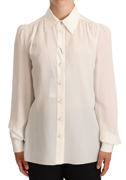 Dolce & Gabbana Elegant Silk Top in Off White IT36 / XS