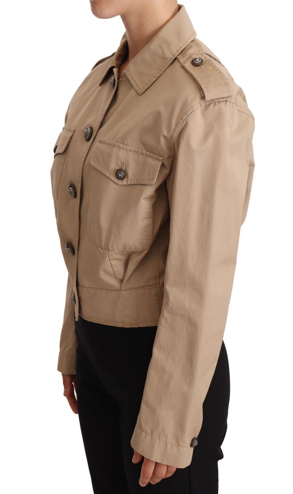 Dolce & Gabbana Elegant Cropped Cotton Jacket in Beige IT38 / XS