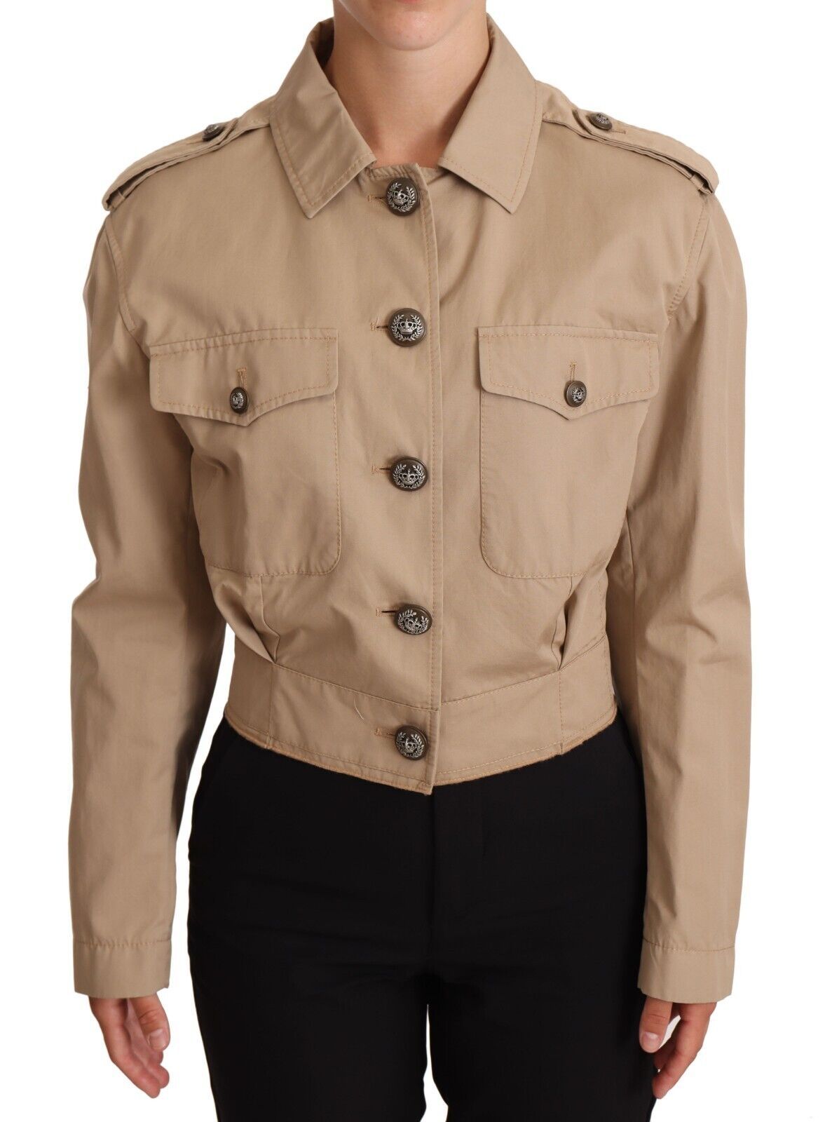 Dolce & Gabbana Elegant Cropped Cotton Jacket in Beige IT38 / XS