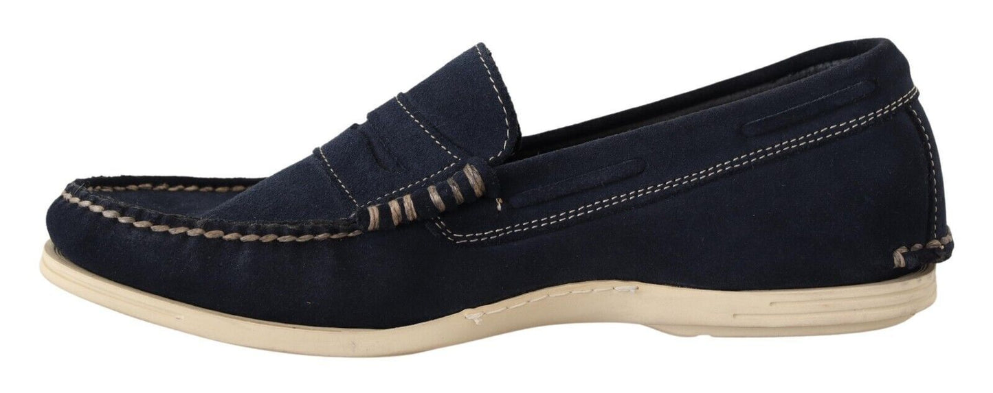 Pollini Chic Suede Blue Moccasins for Men EU40 | US7