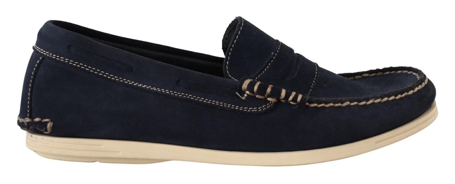 Pollini Chic Suede Blue Moccasins for Men EU40 | US7