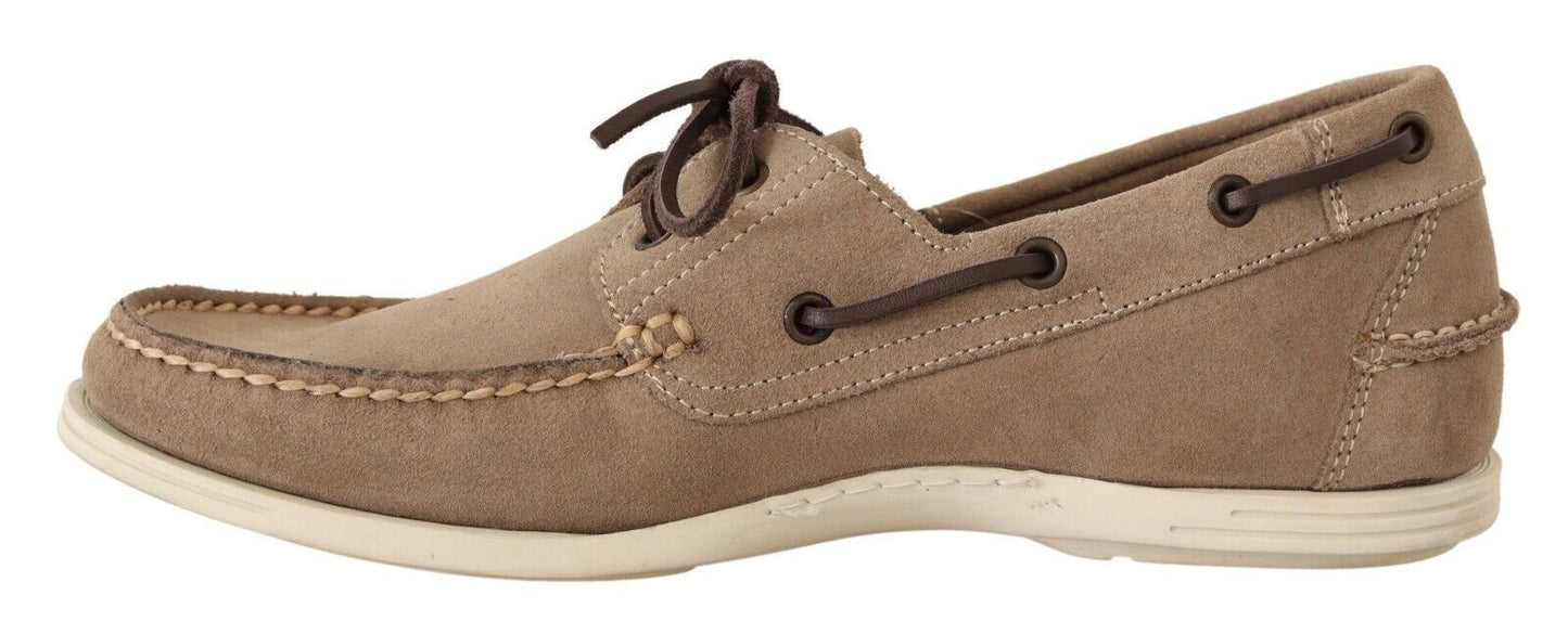 Pollini Elegant Beige Suede Moccasins for the Discerning Gentleman EU39 | US6