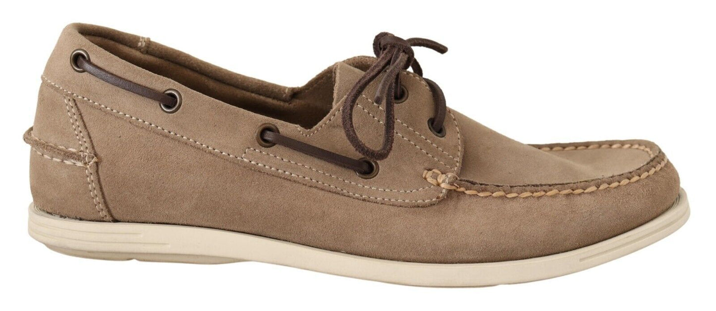 Pollini Elegant Beige Suede Moccasins for the Discerning Gentleman EU39 | US6