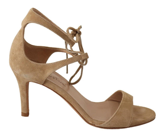 Maria Christina Elegant Beige Suede Ankle Strap Heels EU35 | US4.5