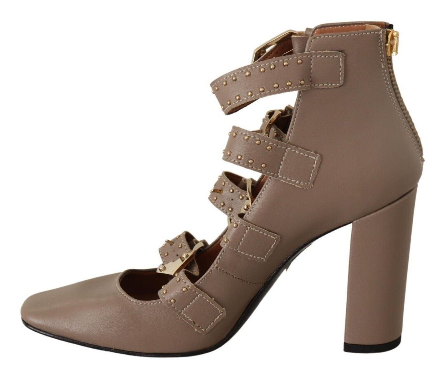 MY TWIN Elegant Leather Multi-Buckle Heels in Brown EU37 | US6.5