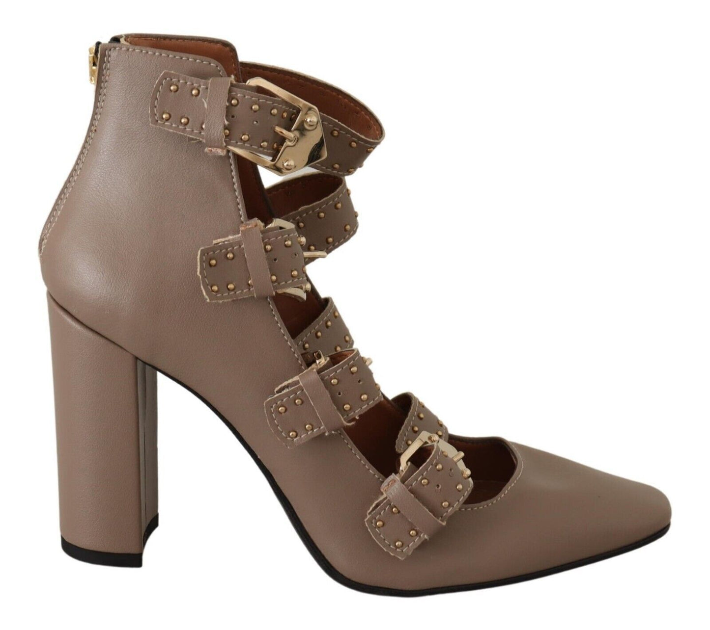 MY TWIN Elegant Leather Multi-Buckle Heels in Brown EU37 | US6.5