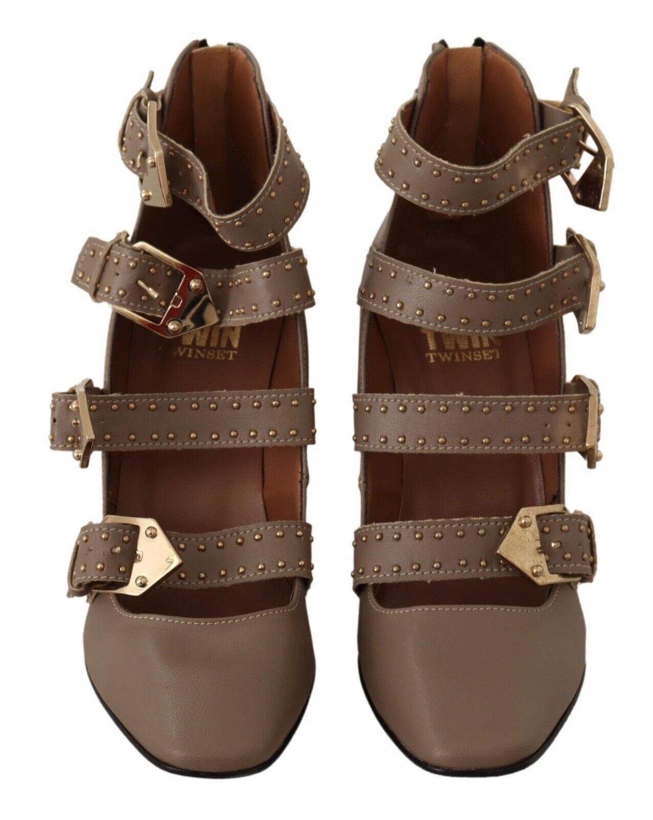 MY TWIN Elegant Leather Multi-Buckle Heels in Brown EU37 | US6.5