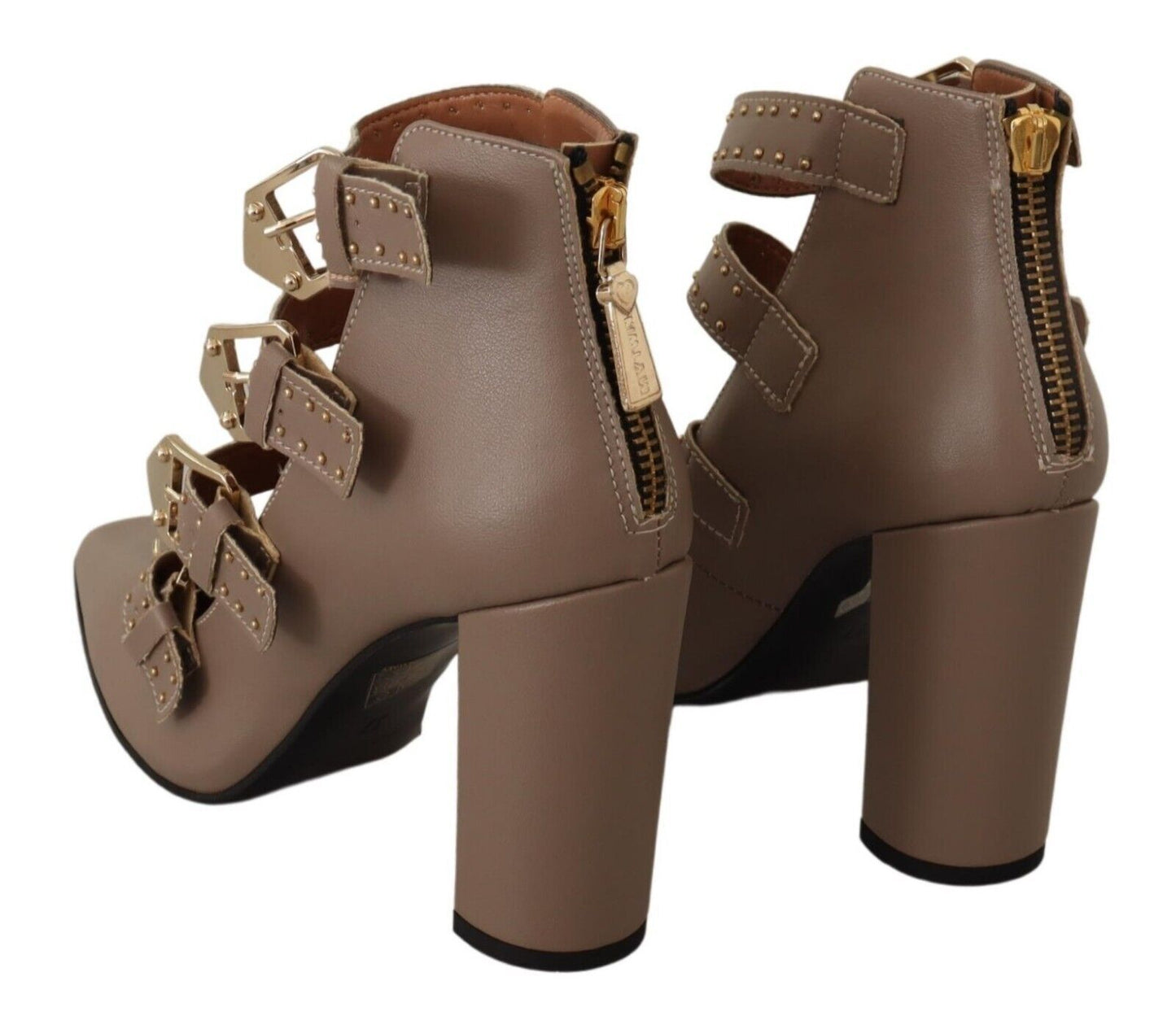 MY TWIN Elegant Leather Multi-Buckle Heels in Brown EU37 | US6.5