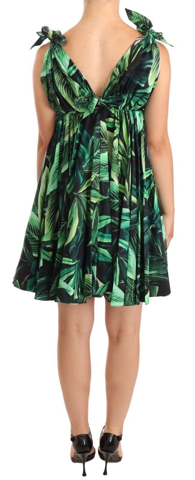 Dolce & Gabbana Elegant Flared Mini A-Line Dress in Green Leaf Print IT38 / XS