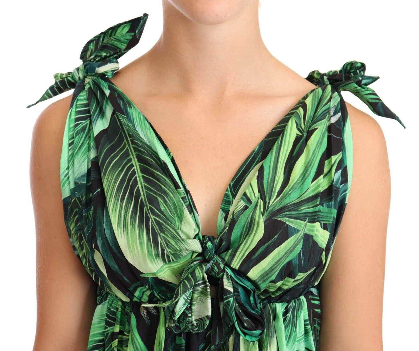 Dolce & Gabbana Elegant Flared Mini A-Line Dress in Green Leaf Print IT38 / XS