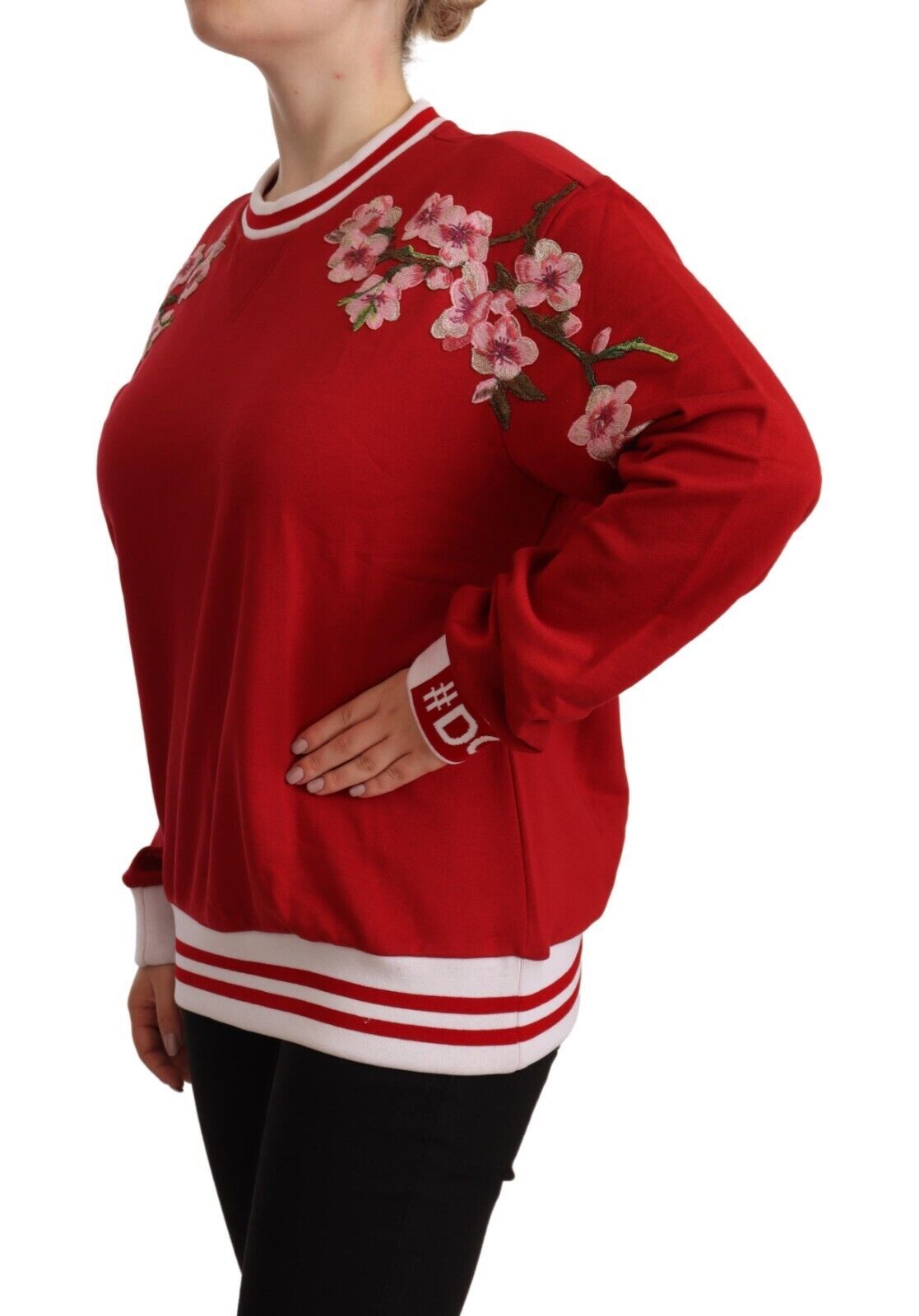 Dolce & Gabbana Elegant Red Crewneck Pullover with Floral Motif IT42 | M