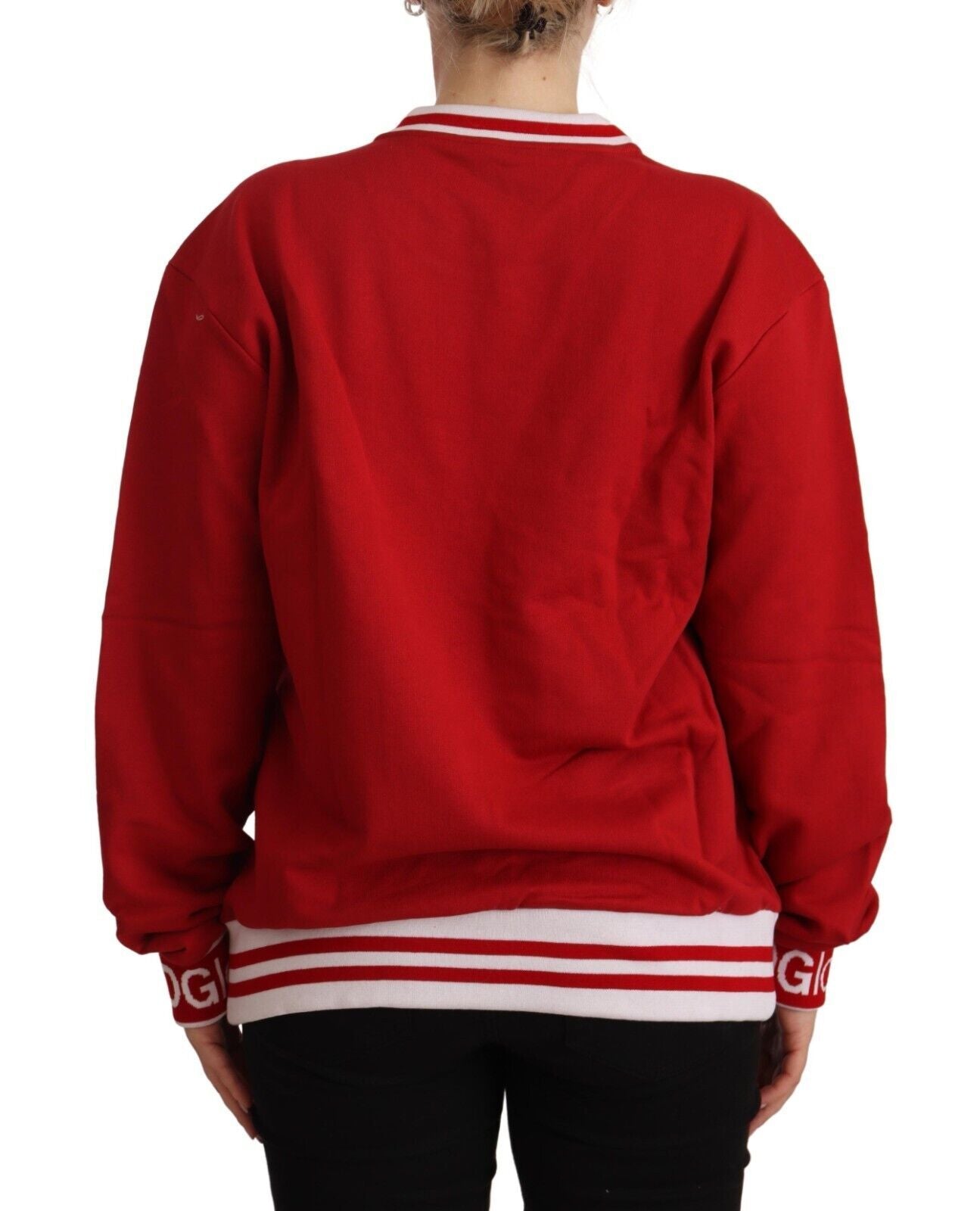 Dolce & Gabbana Elegant Red Crewneck Pullover with Floral Motif IT42 | M