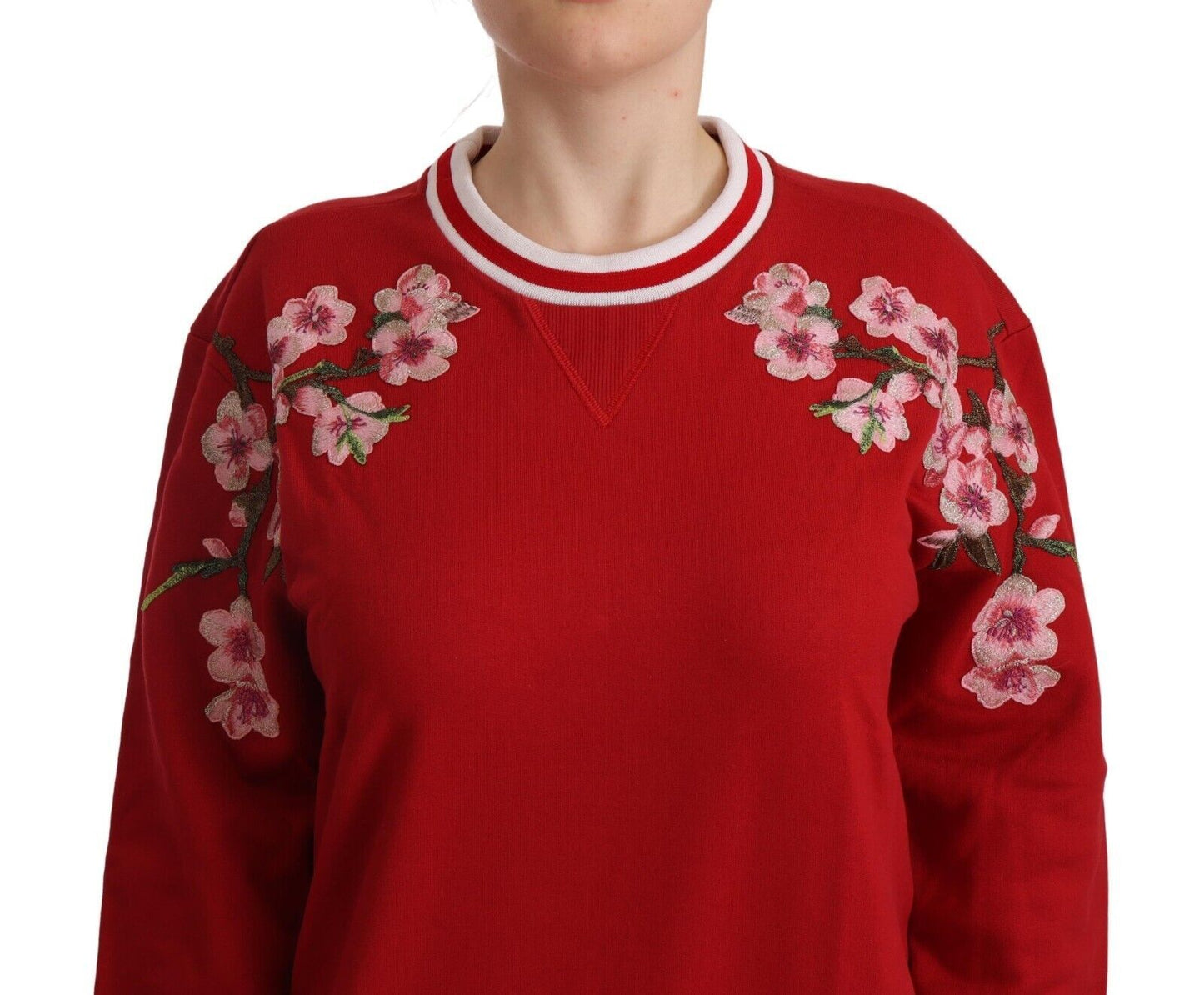 Dolce & Gabbana Elegant Red Crewneck Pullover with Floral Motif IT42 | M