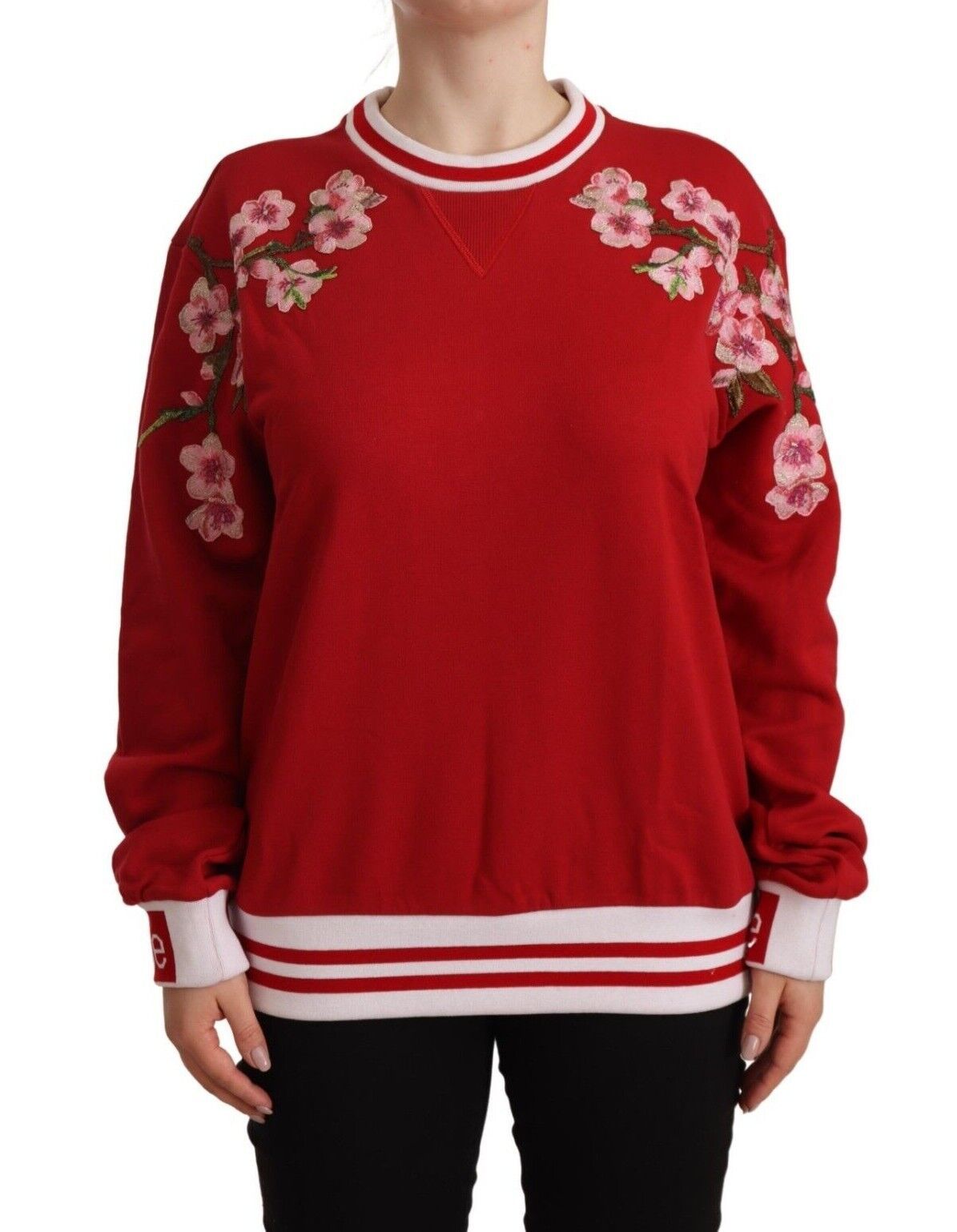 Dolce & Gabbana Elegant Red Crewneck Pullover with Floral Motif IT42 | M