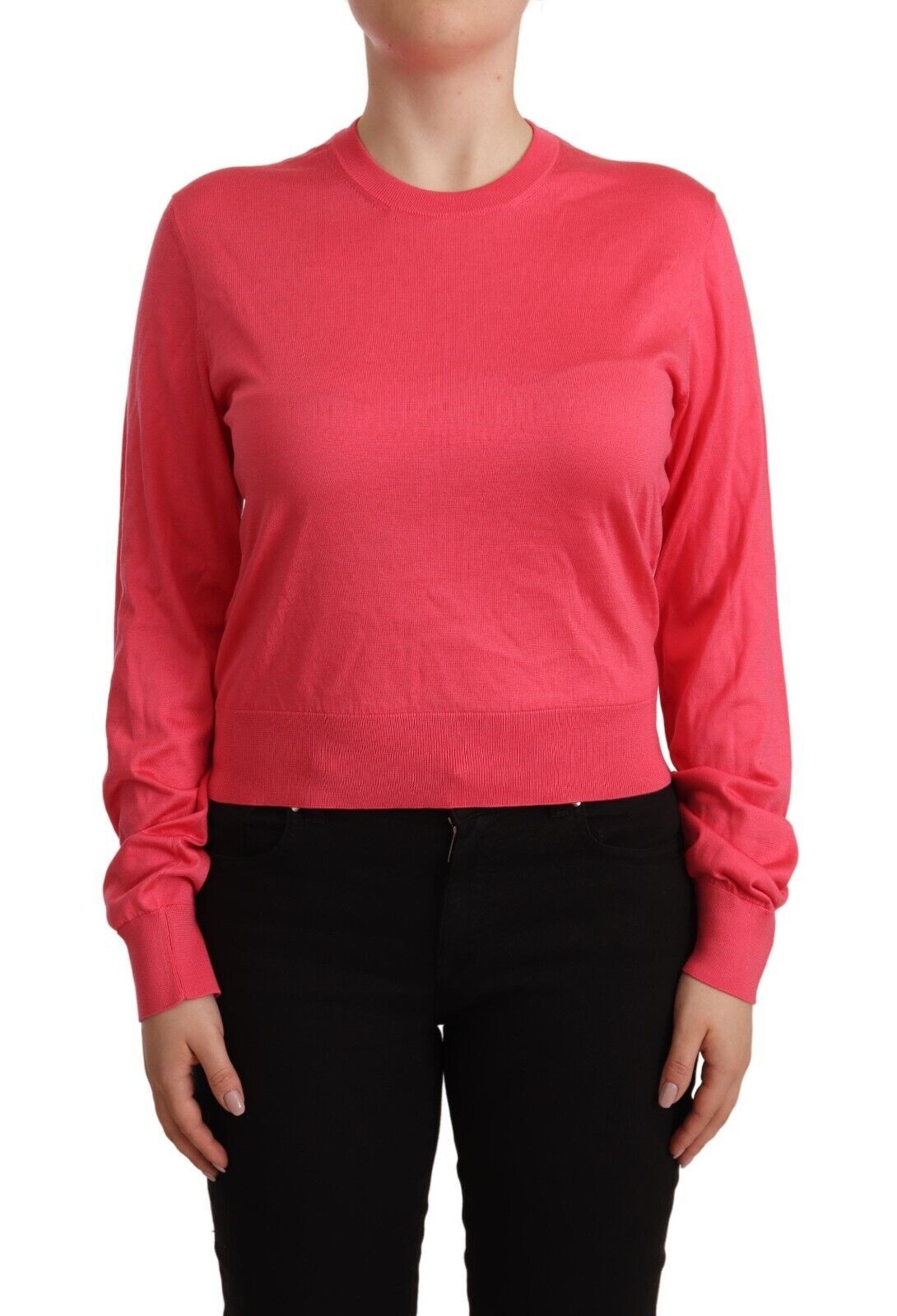 Dolce & Gabbana Elegant Pink Silk Crewneck Sweater IT50 / XL