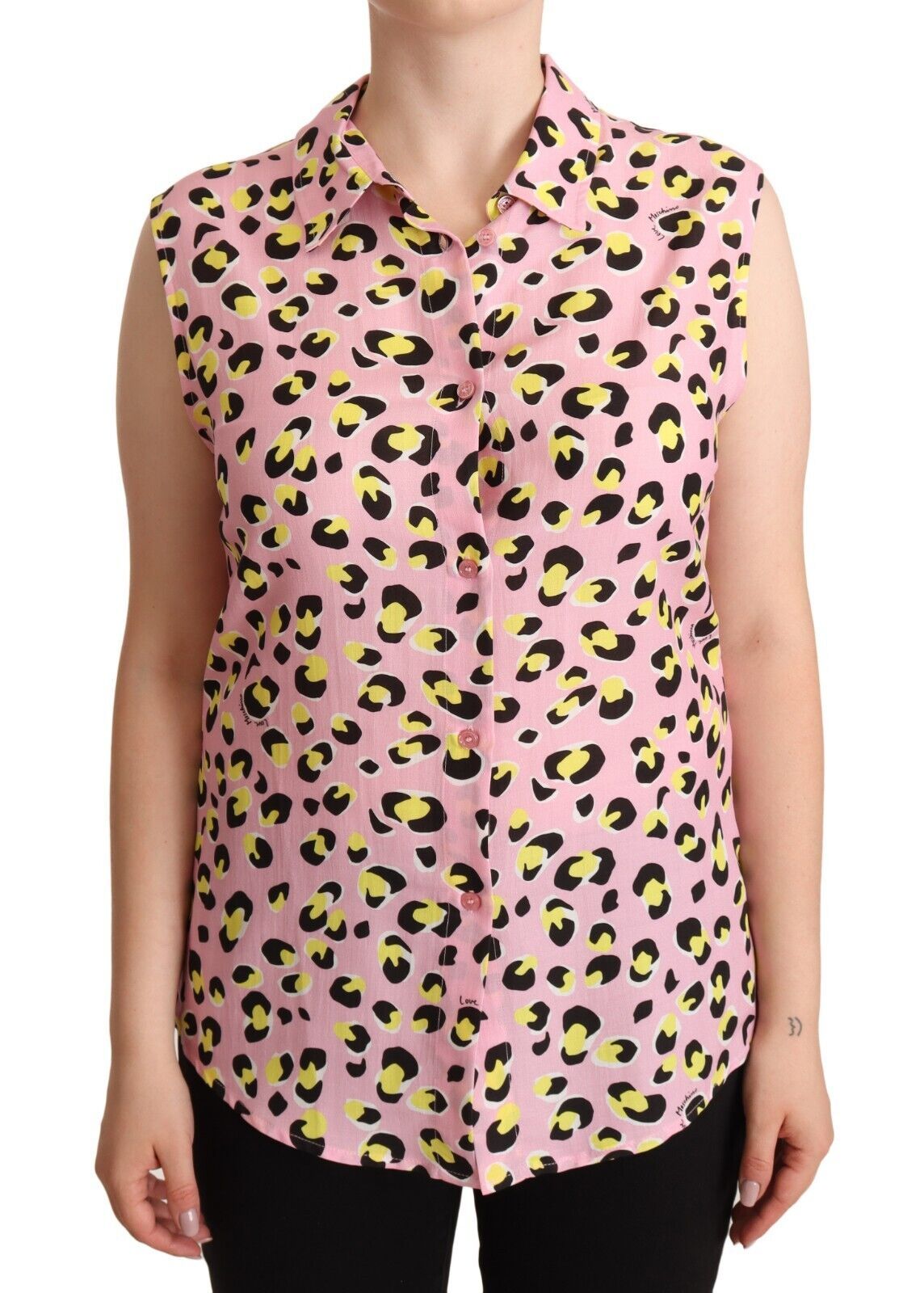 Love Moschino Sleeveless Leopard Print Polo Top IT46 | XL