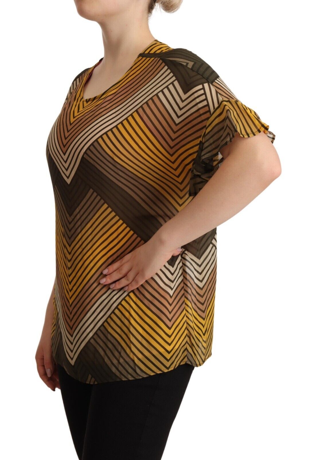 Twinset Chic Multicolor Striped Short Sleeve Blouse IT42 | M