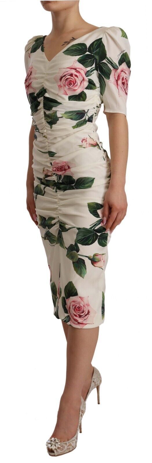 Dolce & Gabbana Elegant White Floral Sheath Dress IT38 / XS