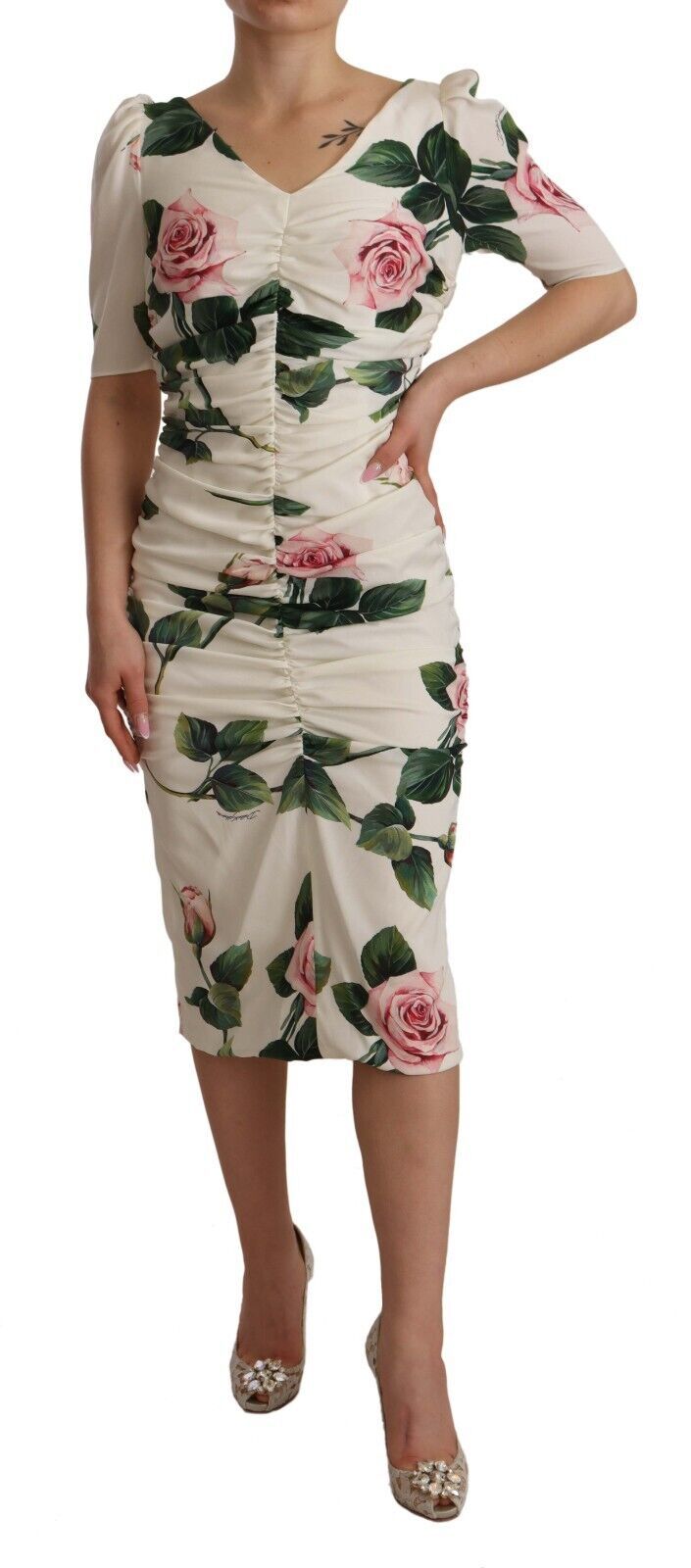 Dolce & Gabbana Elegant White Floral Sheath Dress IT38 / XS