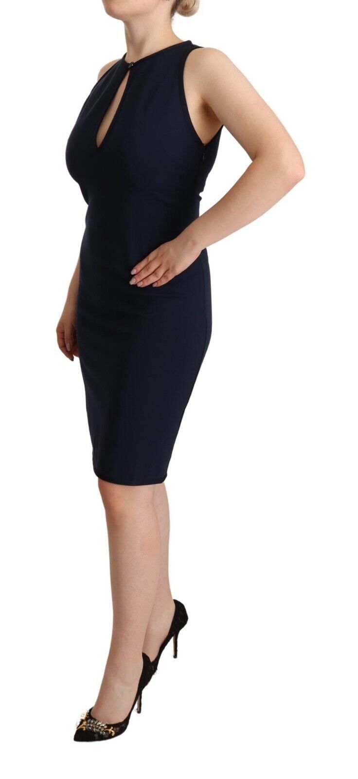 John Galliano Sleeveless Navy Knee-Length Sheath Dress IT44 | L