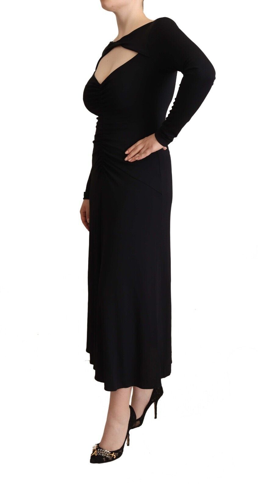 PINKO Elegant Black Nylon Stretch Maxi Dress IT40 | S